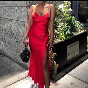 NWT Zara red satin button midi dress 1165/089